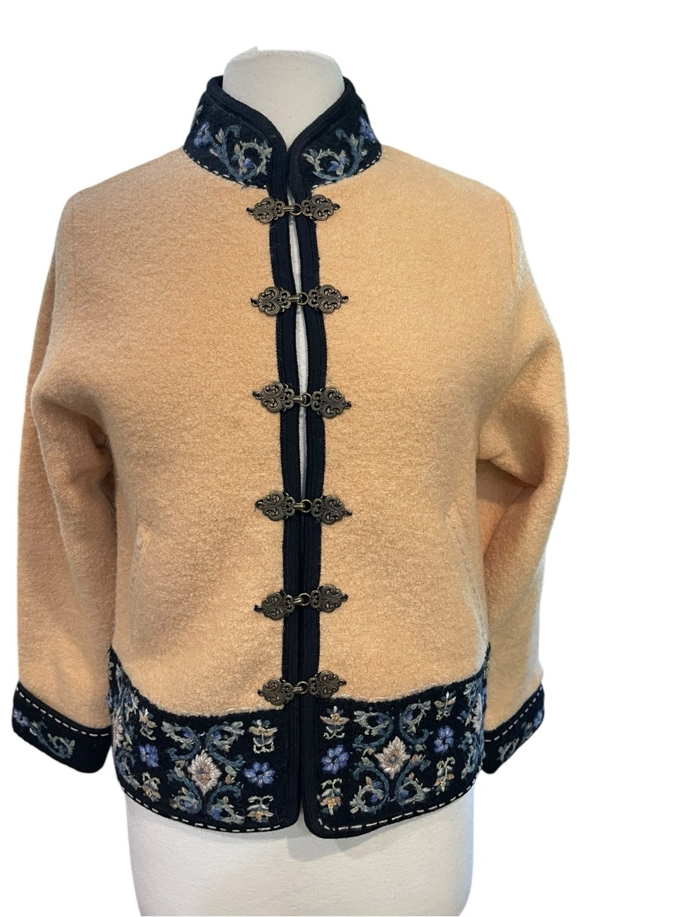 Icelandic Design Wool Embroidered Jacket SZ S Yellow Black